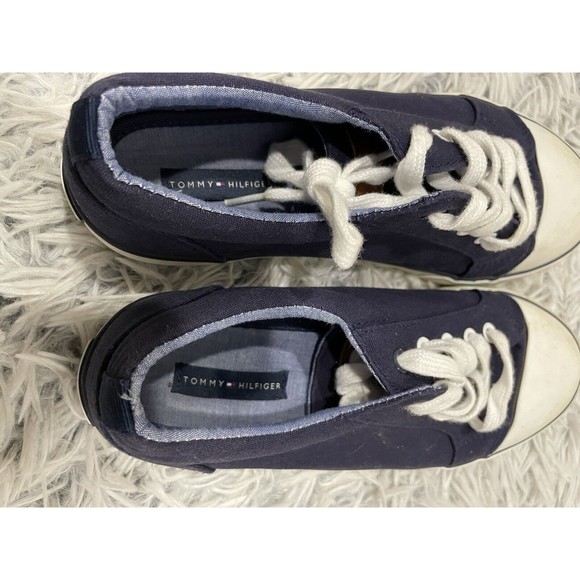 Tommy Hilfiger Canvas Sneakers Women Size 5 Low Top Navy White Cap Toe Lace Up‎ - Picture 4 of 7